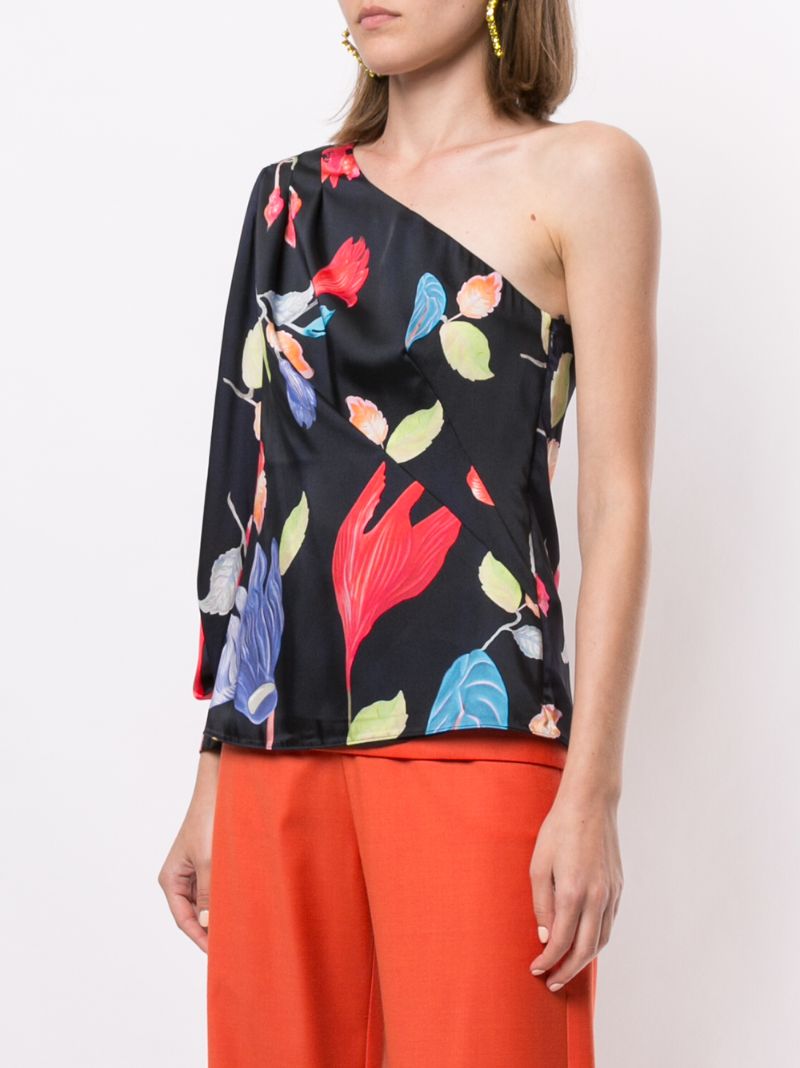 Shop Peter Pilotto Floral Print One Shoulder Top In Blue