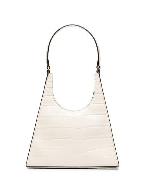 STAUD Bolsa tiracolo Cream Rey de couro com efeito pele de crocodilo