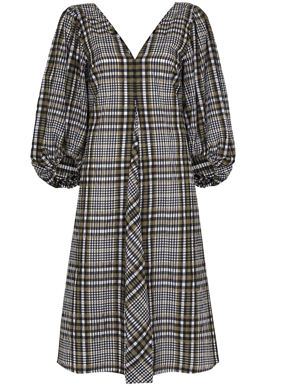 ganni green check dress