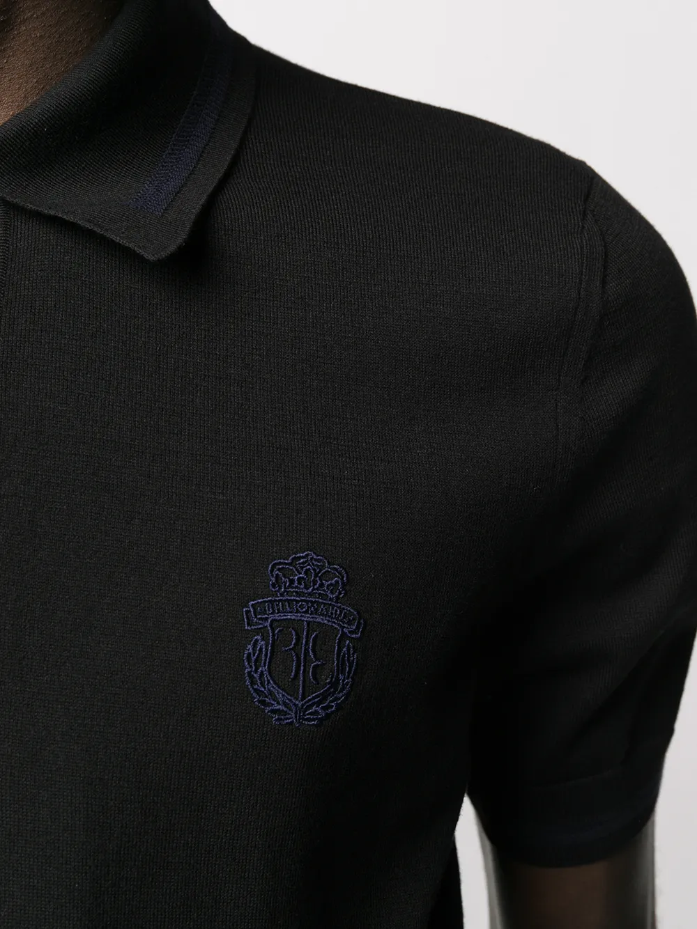 Billionaire crest-embroidered knitted polo shirt Zwart