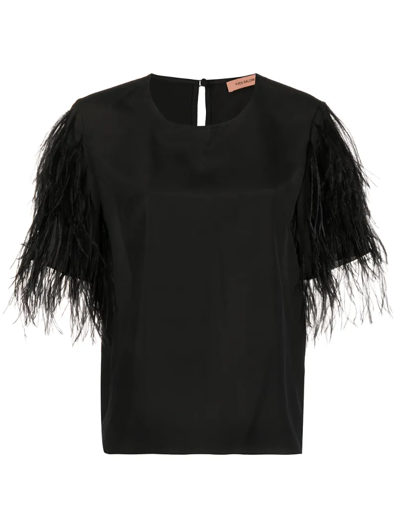 Click to view more detailed imagery on our partner's website Yves Salomon Feathered Sleeve T-shirt In Black