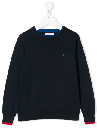 grey branded jumper