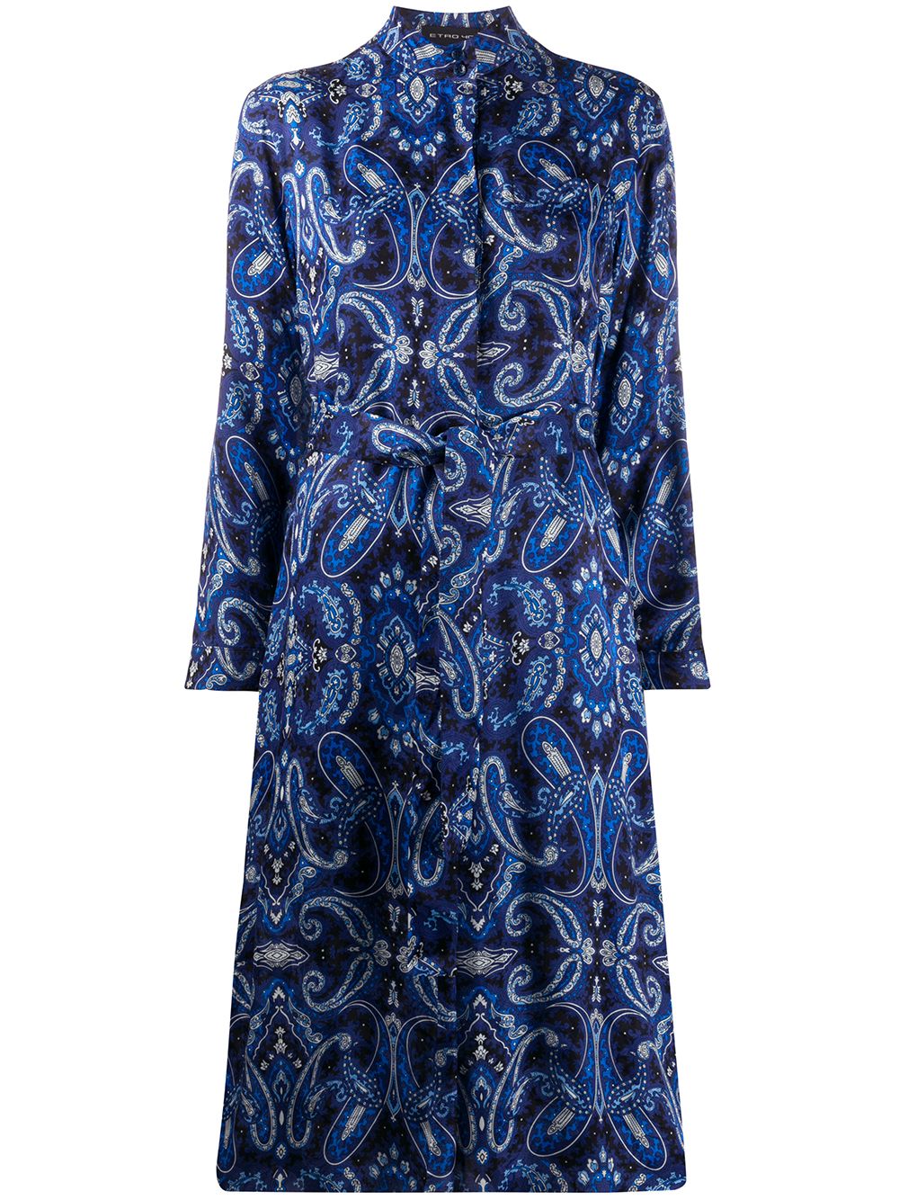 Etro Paisley-print Tie Shirt Dress In Blue