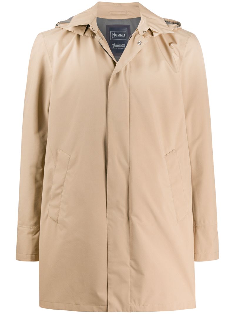 Shop Herno Hooded Raincoat In Neutrals