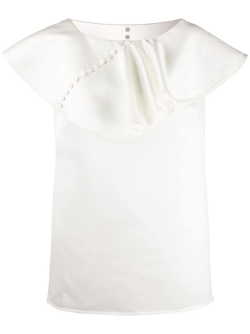 Parlor Ruffled Buttoned Dress In White