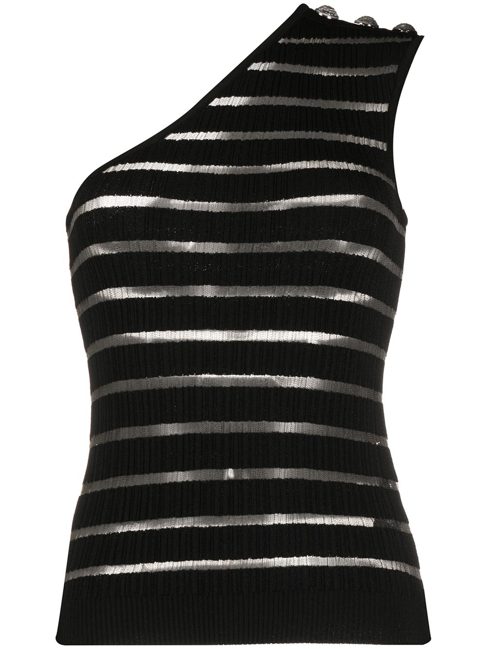 BALMAIN STRIPED ONE-SHOULDER TOP