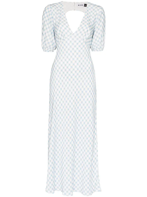 blue and white gingham dress