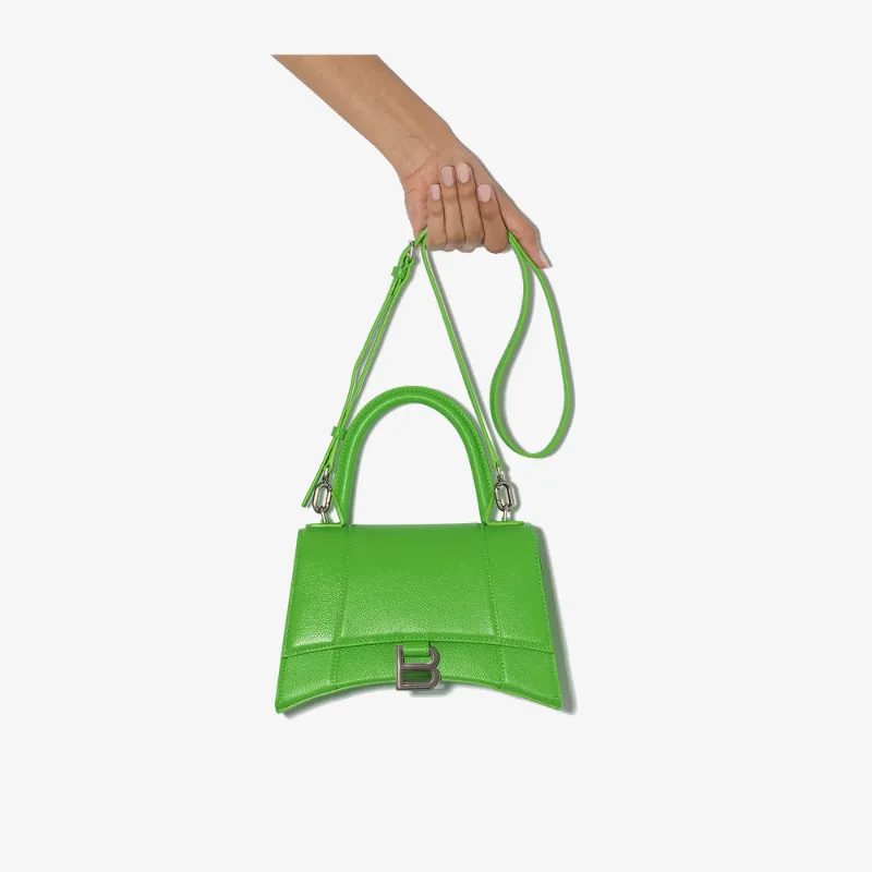 Balenciaga Womens Green Hourglass Leather Shoulder Bag