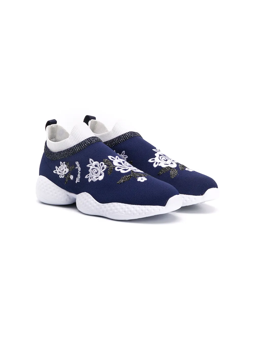 Monnalisa Teen Floral Embroidered Trainers In Blue