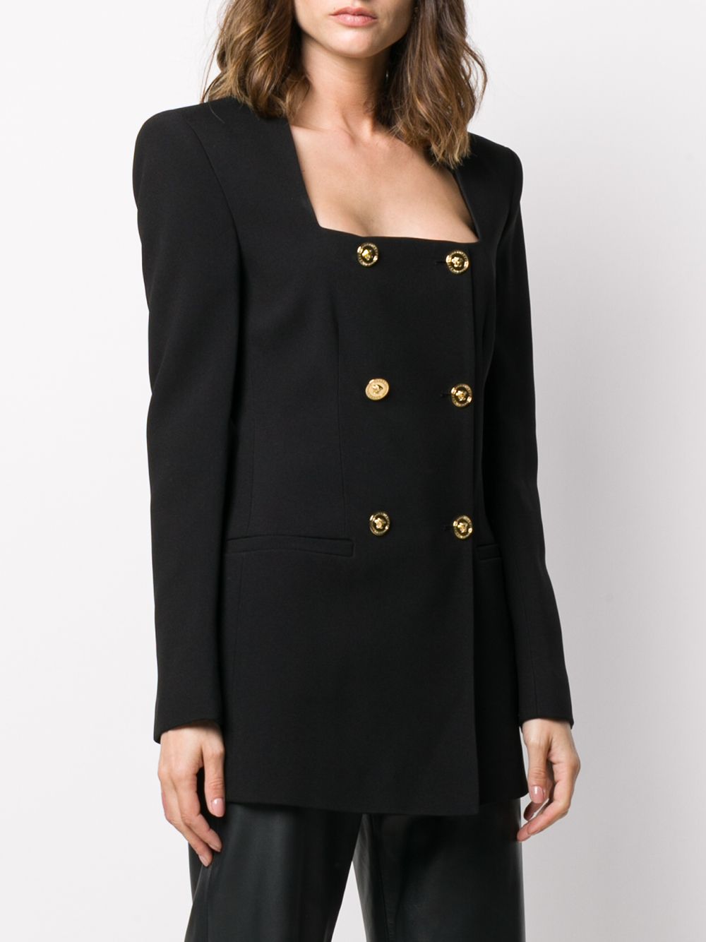 Shop Versace Double-breasted Structured Blazer In Black