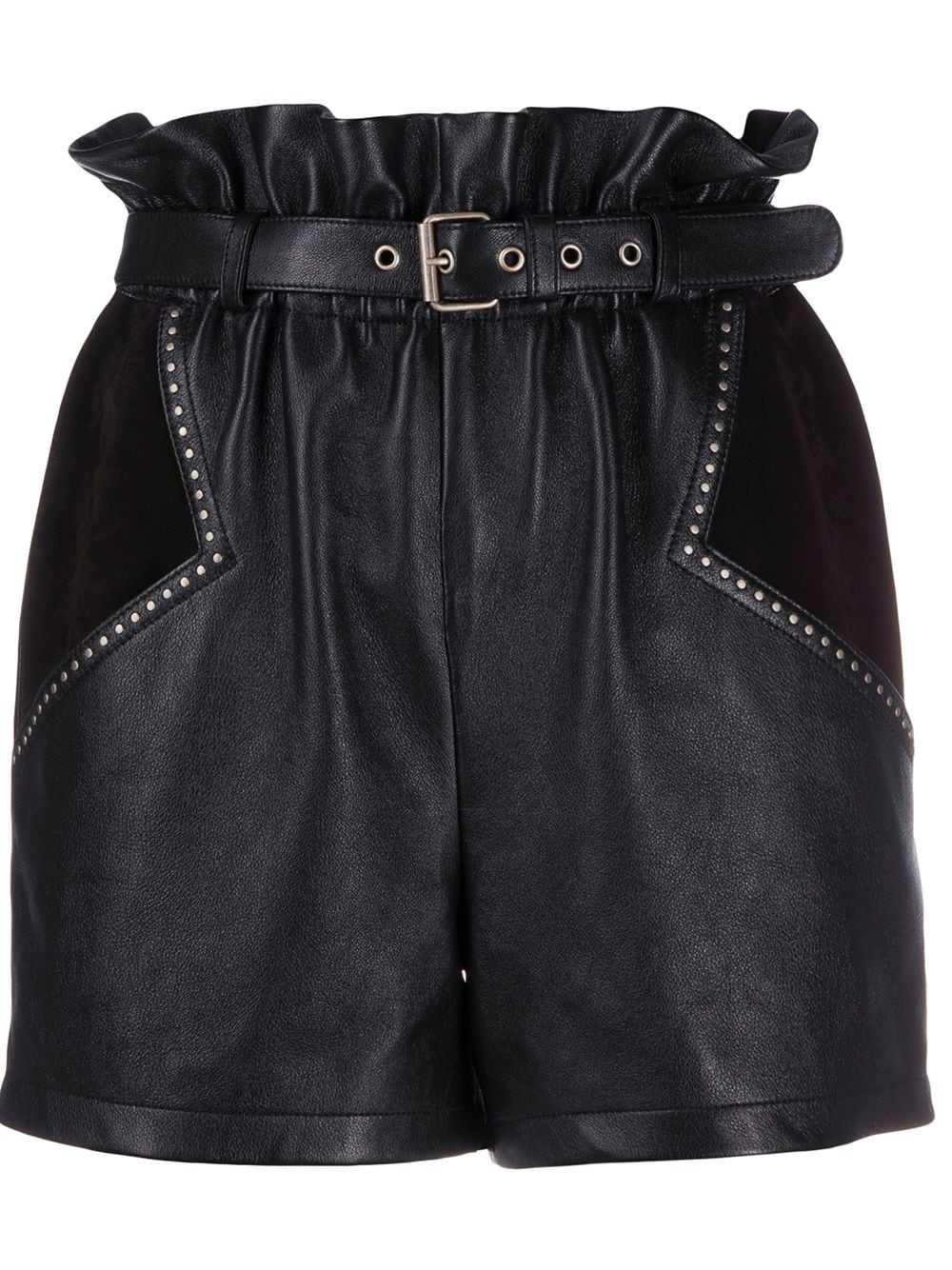Shop Saint Laurent Stud-embellished Paperbag Shorts In Black