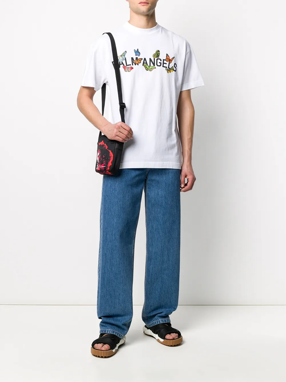  Palm Angels T Shirt Mit Schmetterlingen   Weiß 