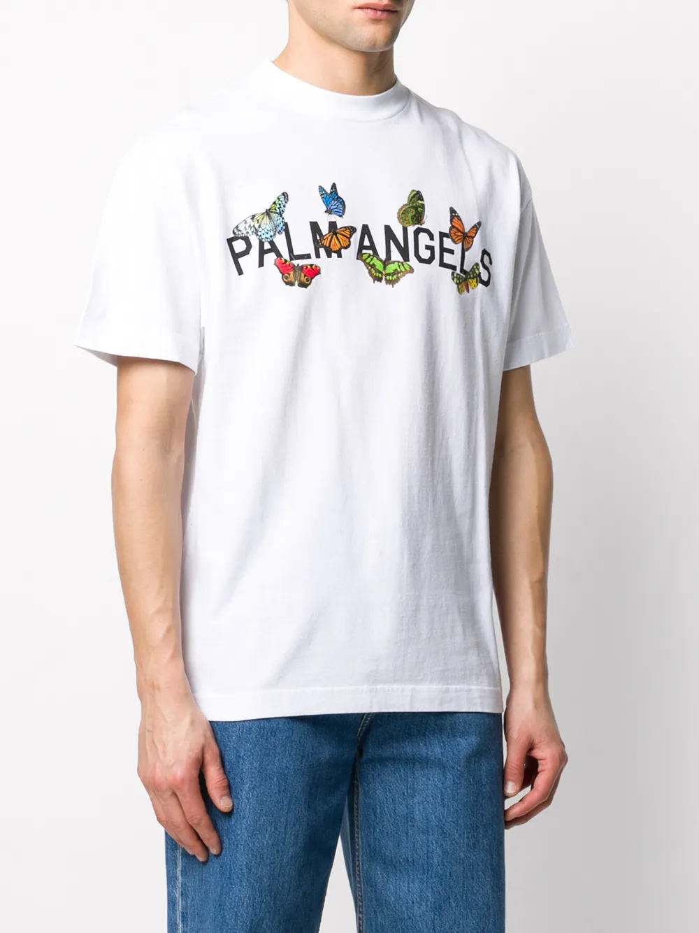  Palm Angels T Shirt Mit Schmetterlingen   Weiß 