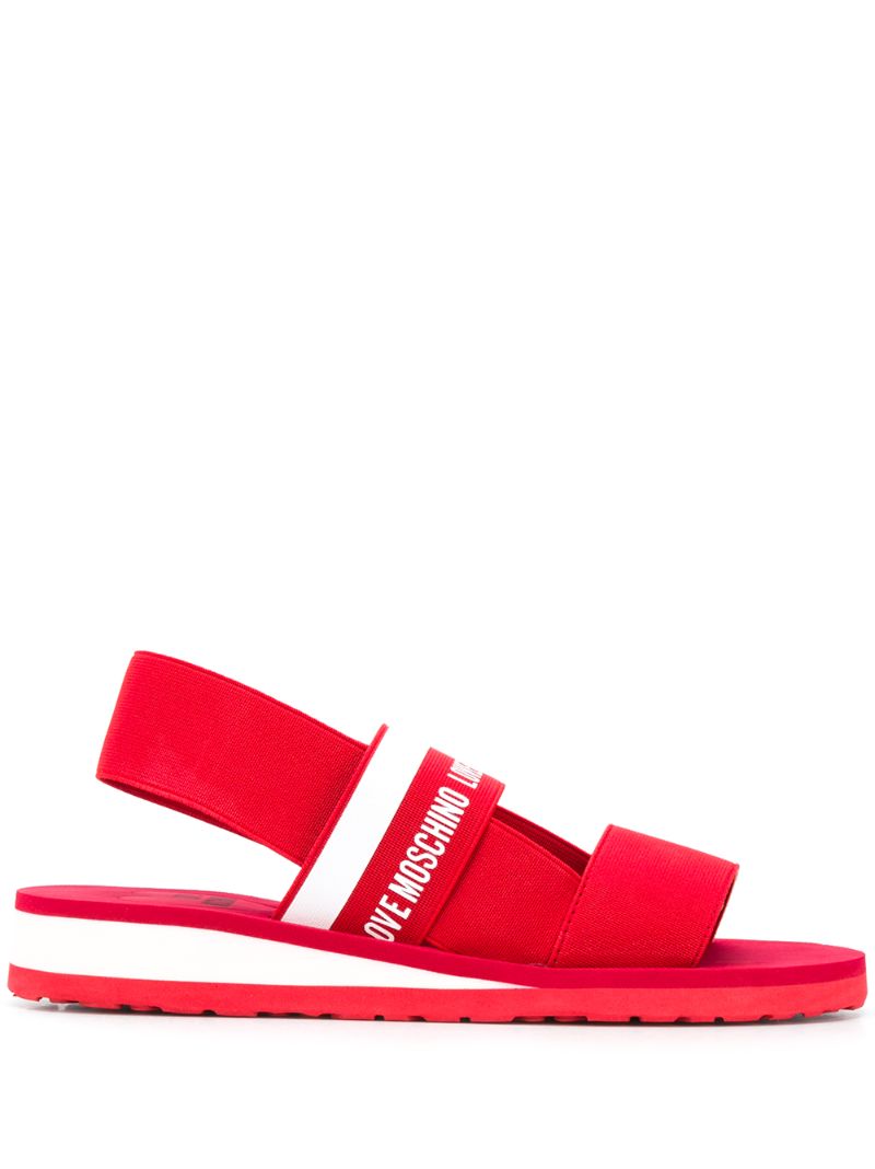 Love Moschino Logo Band Wedge Sandals In Red
