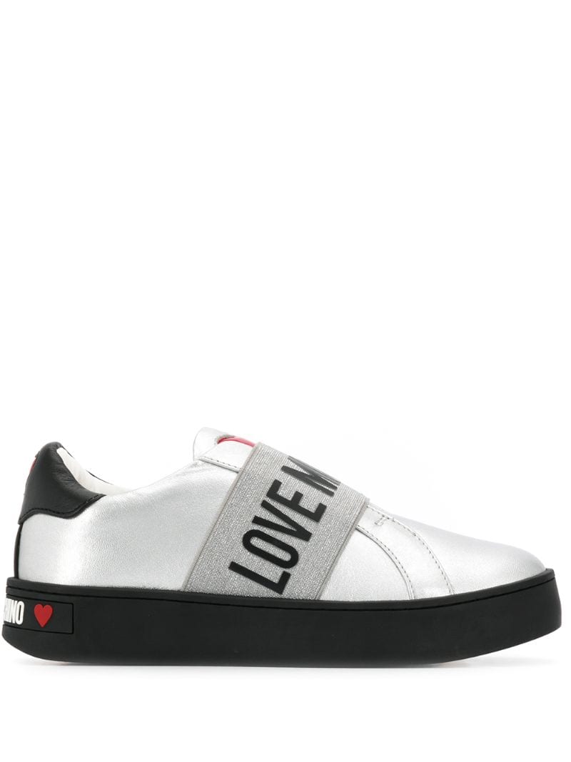 Love Moschino Metallic-print Slip-on Trainers In Silver