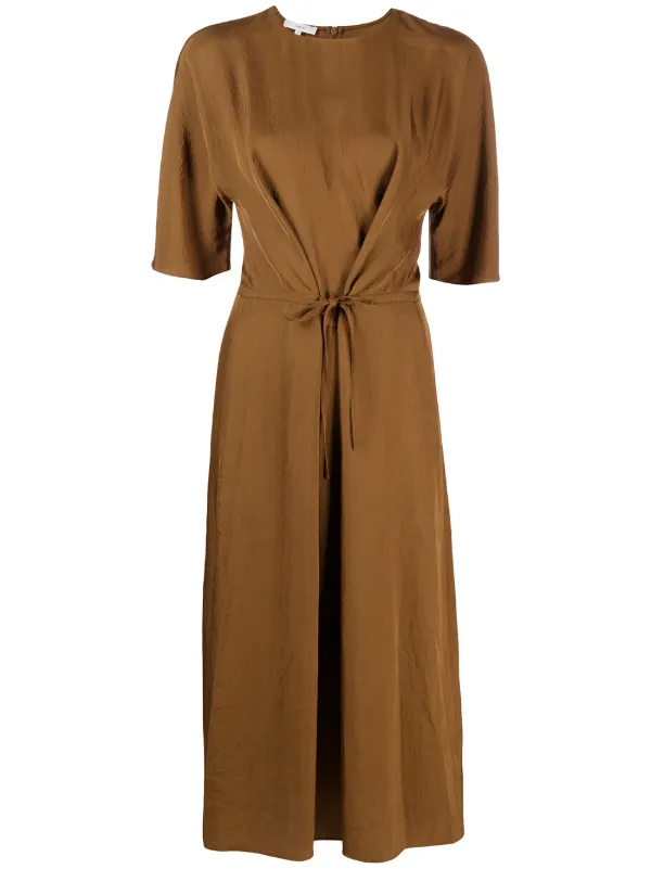 brown midi dress with sleeves