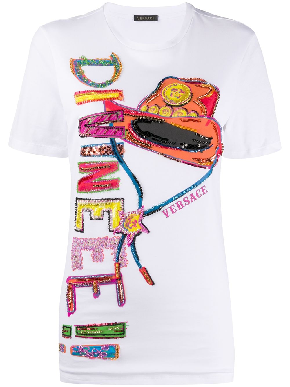 Shop Versace Embroidered Western Motif T-shirt In White