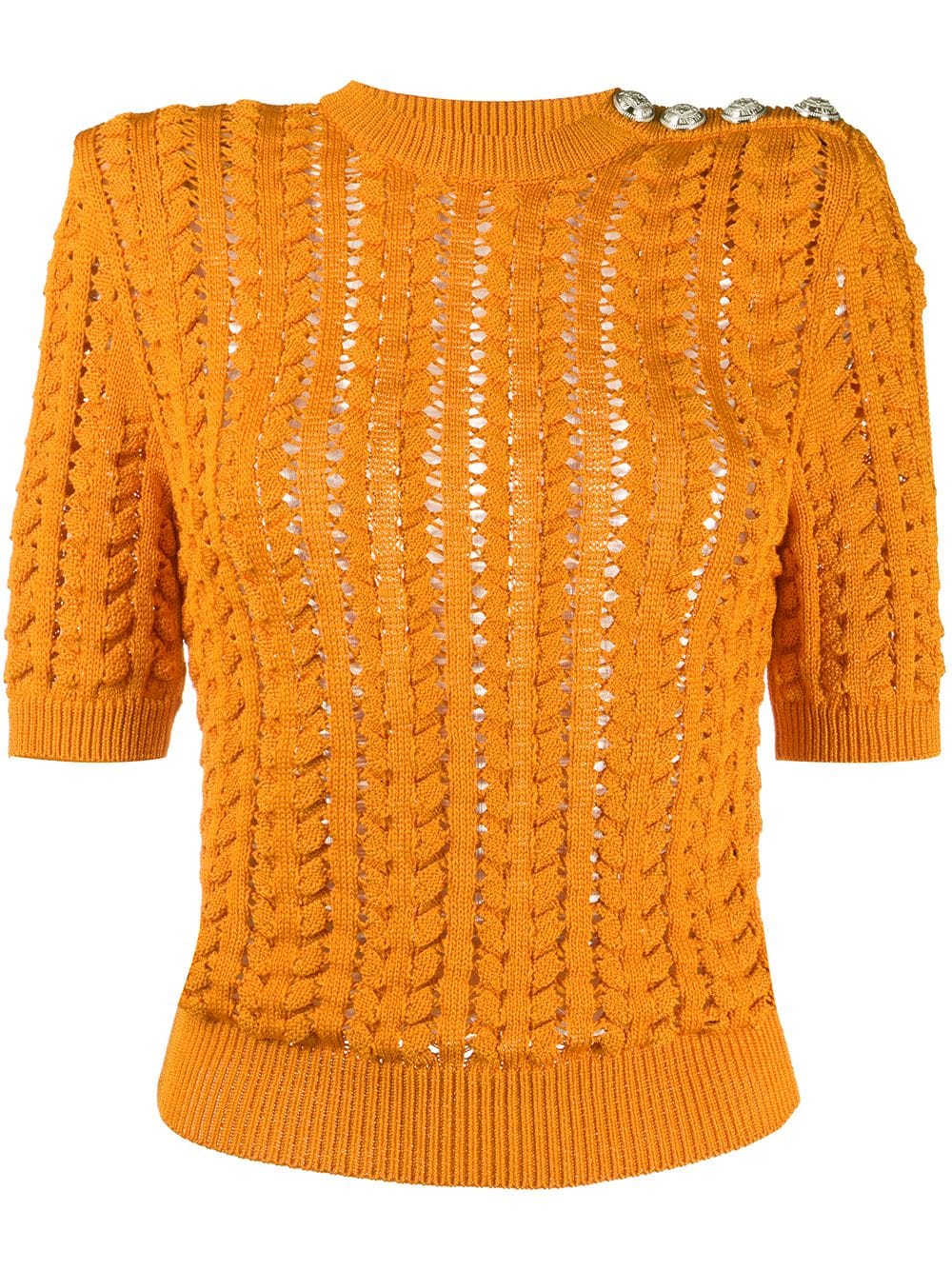 Balmain Knitted Short-sleeve Jumper In Orange