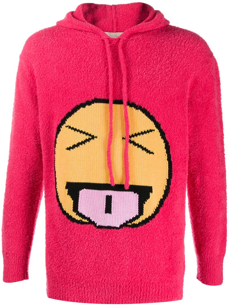 Maison Flaneur Emoji Embroidered Hoodie In Pink