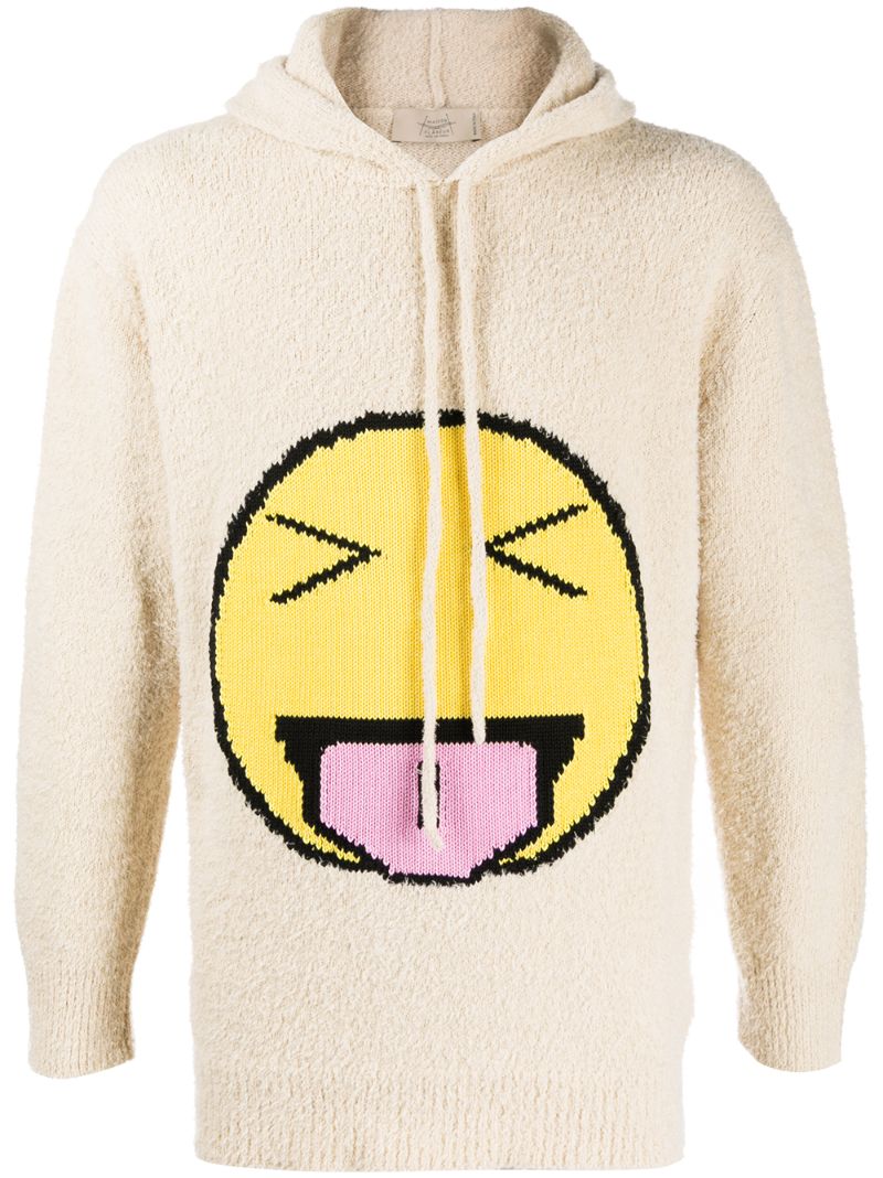 Maison Flaneur Emoji Embroidered Hoodie In Neutrals