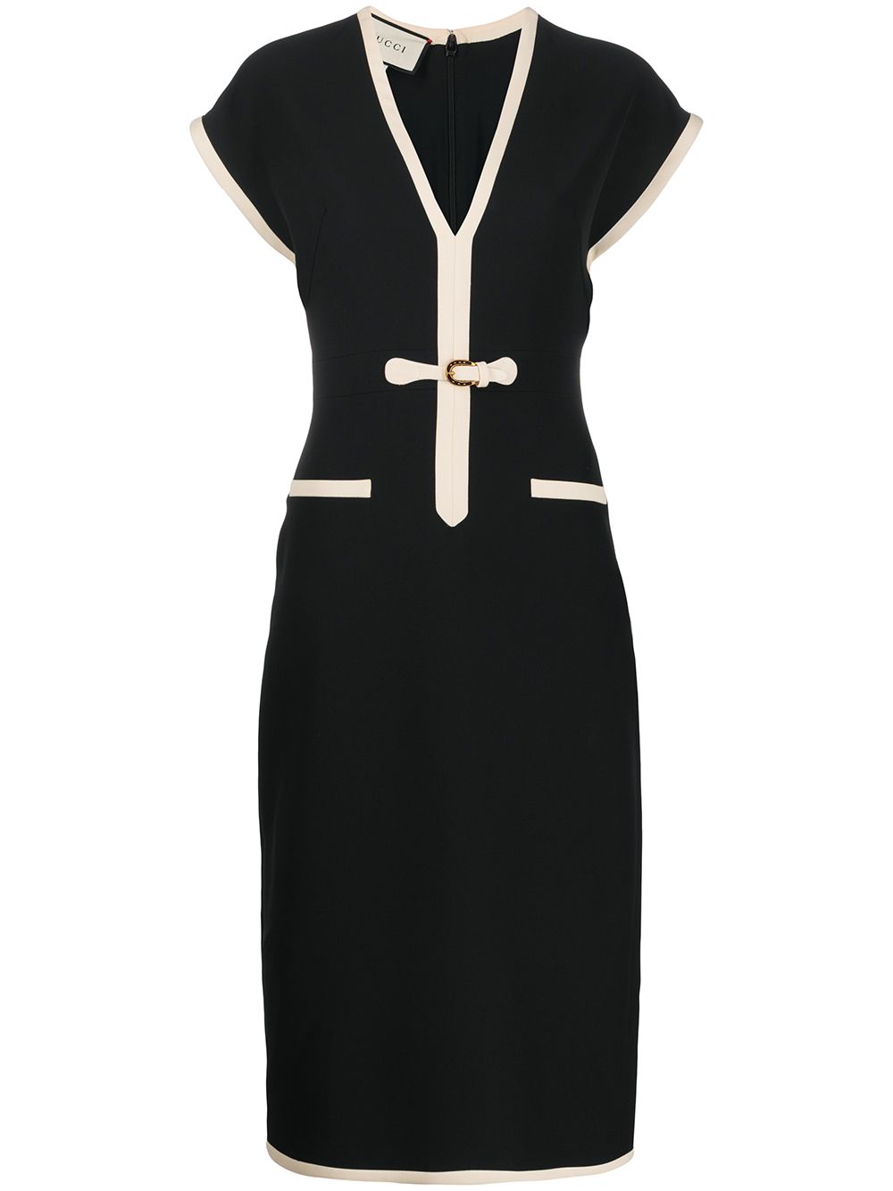 GUCCI CONTRAST-TRIM V-NECK FITTED DRESS