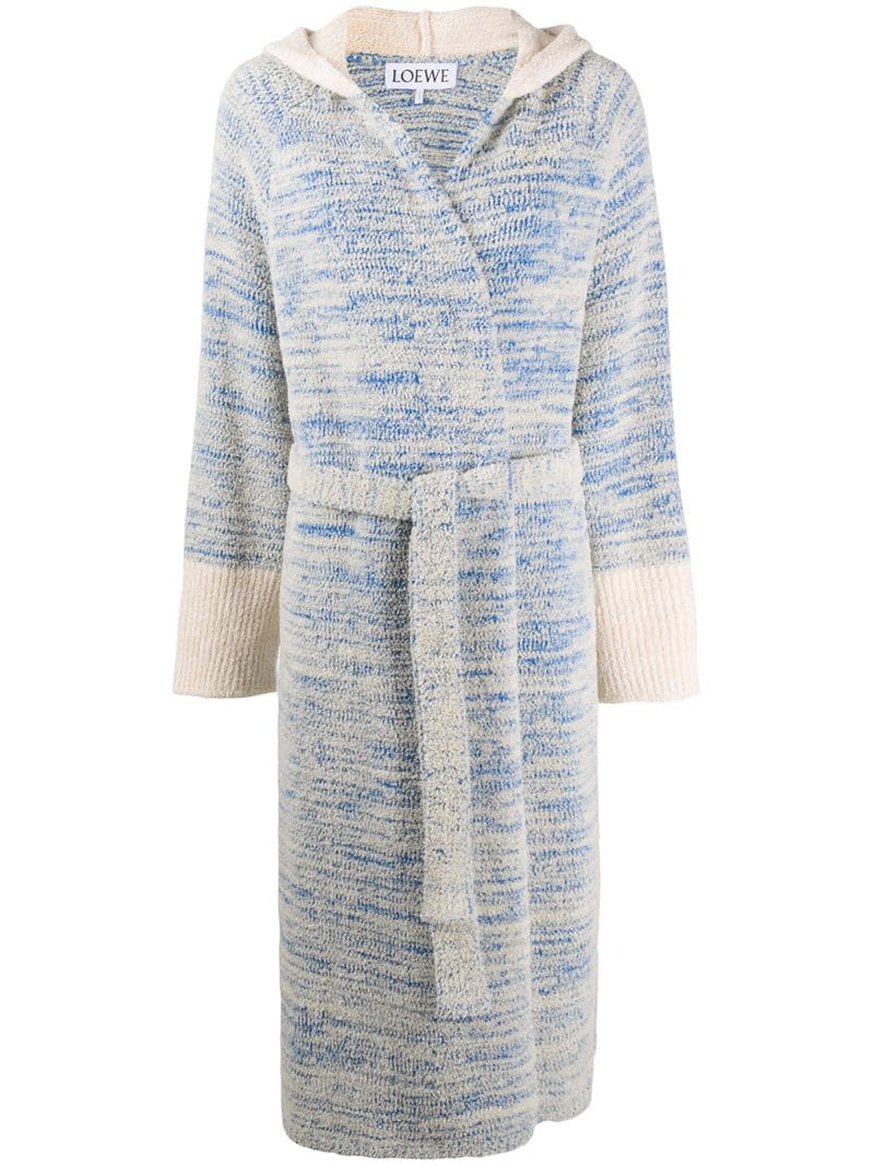 Loewe Hooded Knitted Robe Coat In Blue