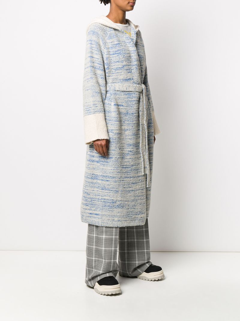 Shop Loewe Hooded Knitted Robe Coat In Blue