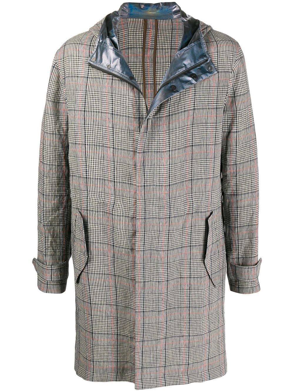 Emporio Armani Hooded Checked Print Coat In Blue