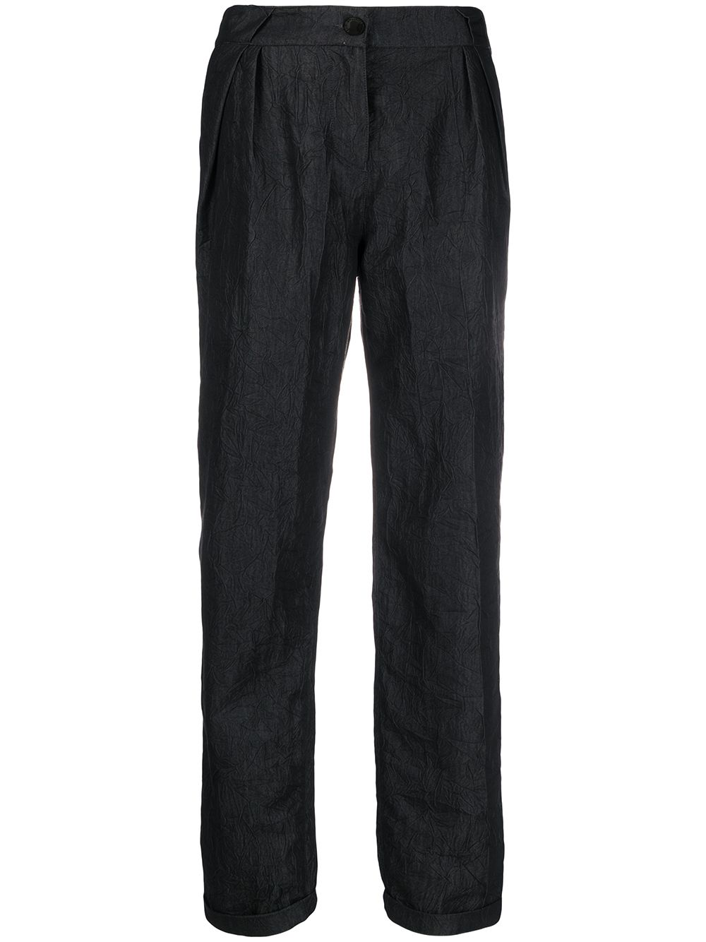 Emporio Armani High Waisted Crinkled Trousers In Blue