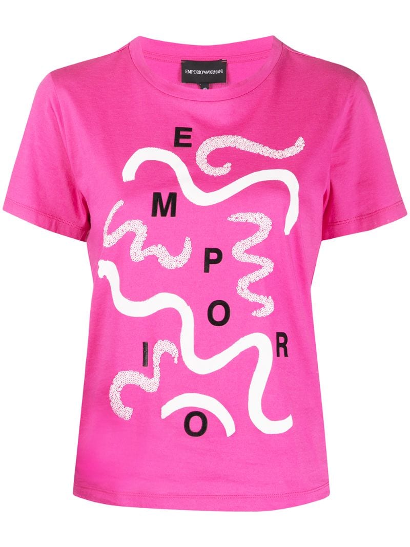 Emporio Armani Sequin-embellished Logo T-shirt In Pink