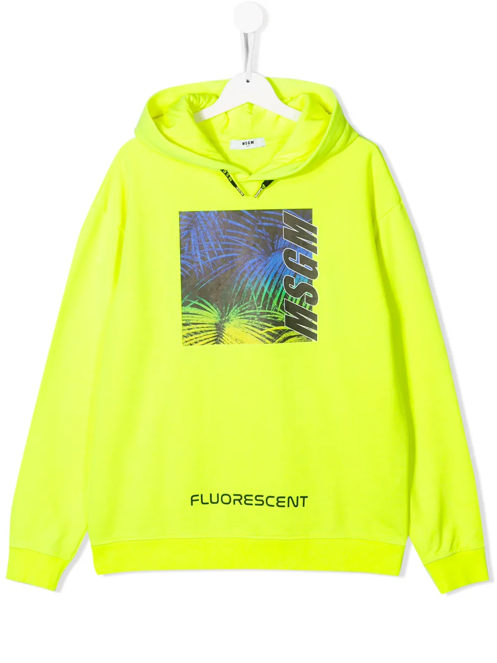 Msgm Teen Foliage-print Logo Hoodie In Yellow