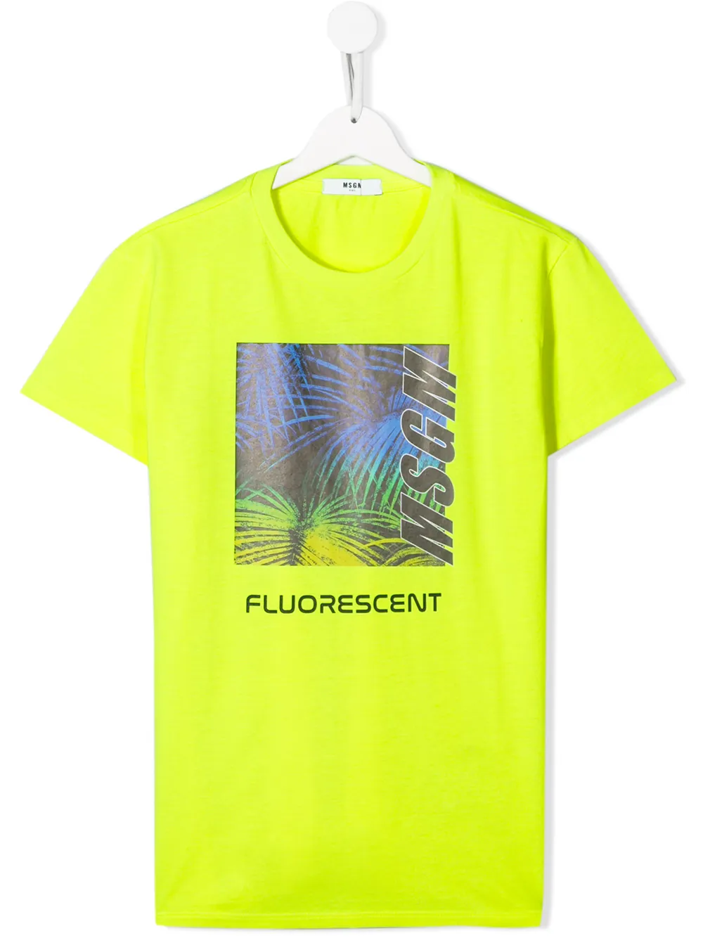 Msgm Teen Foliage-print Logo T-shirt In Yellow