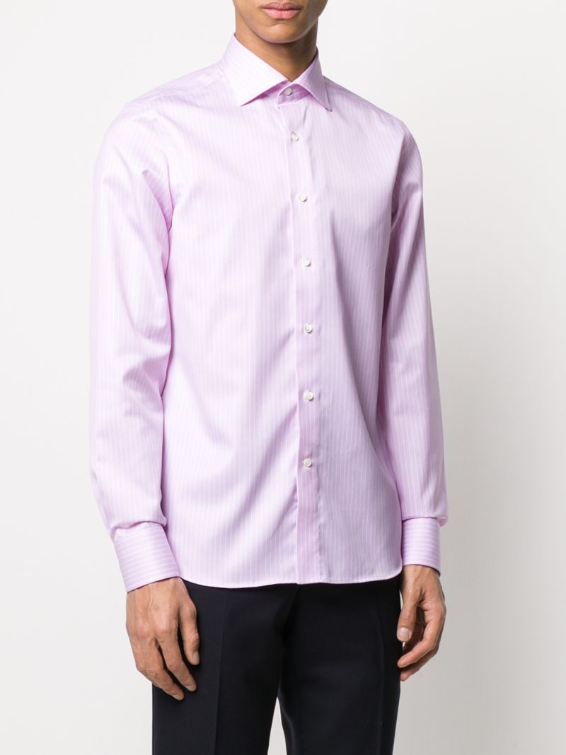 Shop Canali Striped Long-sleeve Shirt In Pink