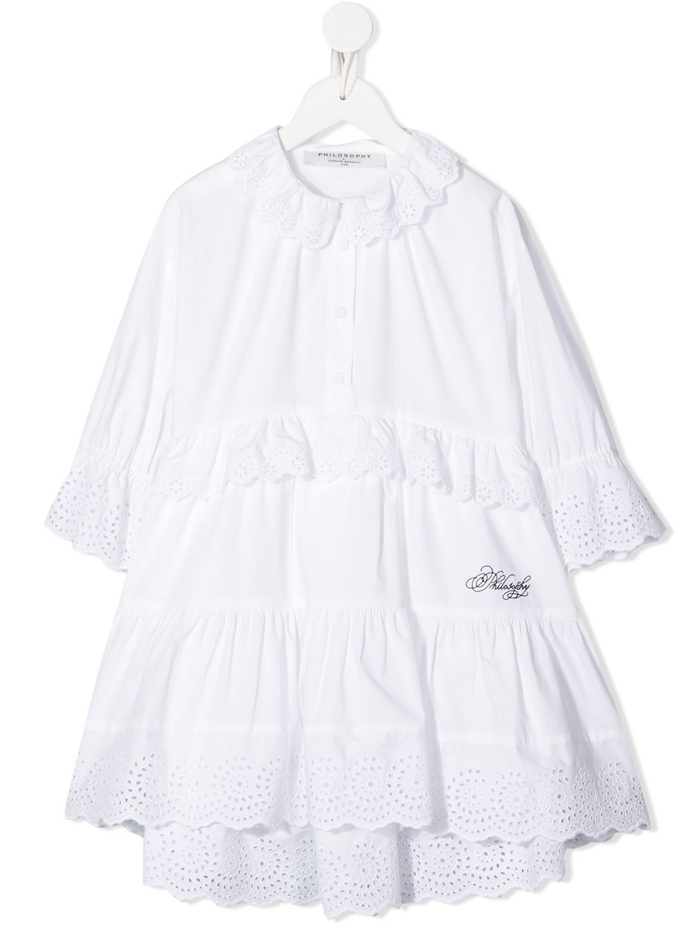 Philosophy Di Lorenzo Serafini Kids' Embroidered Flared Shirt Dress In 白色