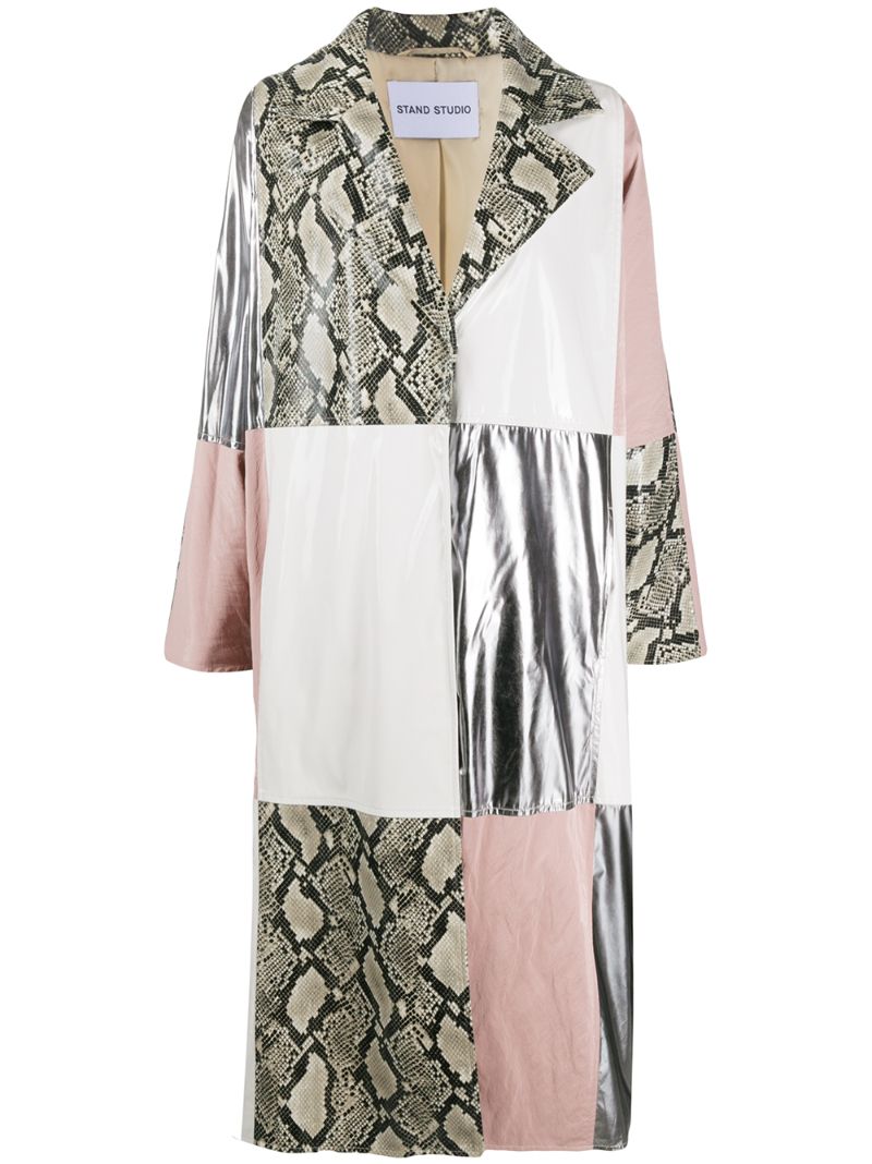 Shop Stand Studio Stacey Patchwork Coat In Pink