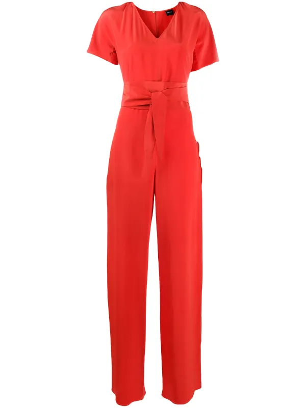 red tie waist jumpsuit