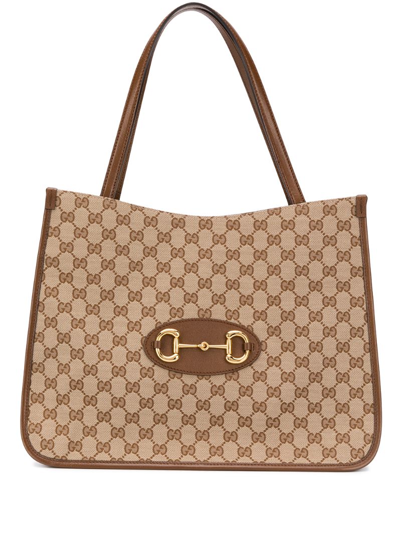 Gucci Horsebit Logo Tote Bag In Neutrals