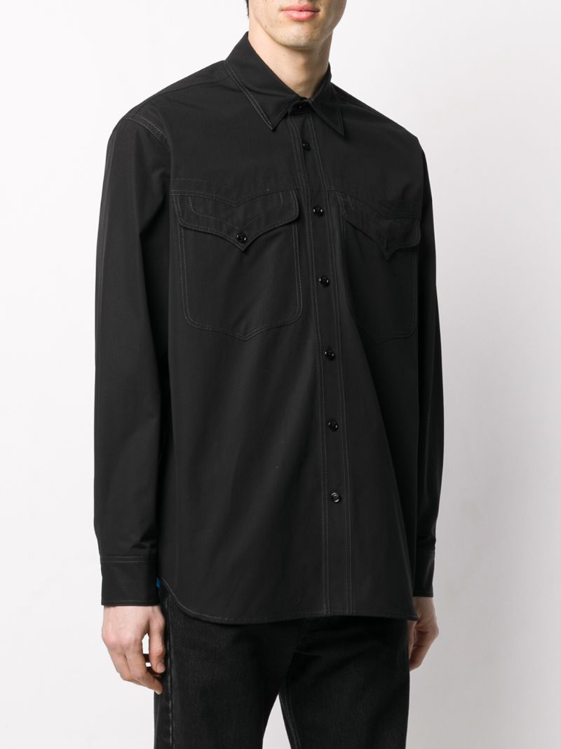 Shop Versace Stitching Details Overshirt In Black