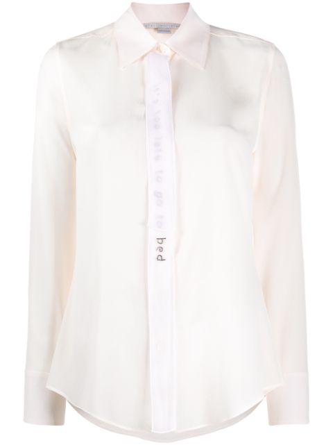 Stella McCartney embellished-slogan crepe-de-chine shirt Women