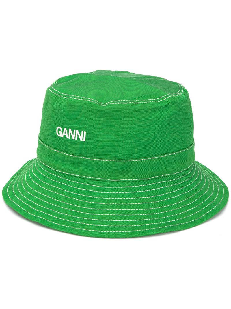 Ganni Moiré Bucket Hat In Green