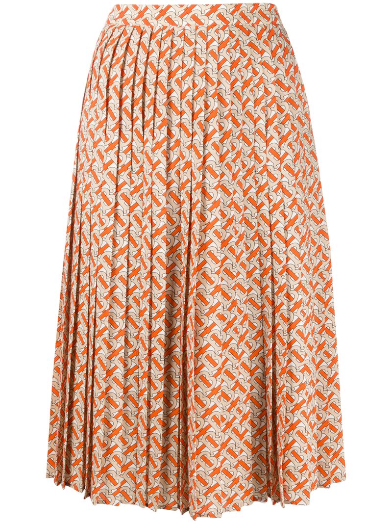Burberry Monogram Pleated Skirt In Orange