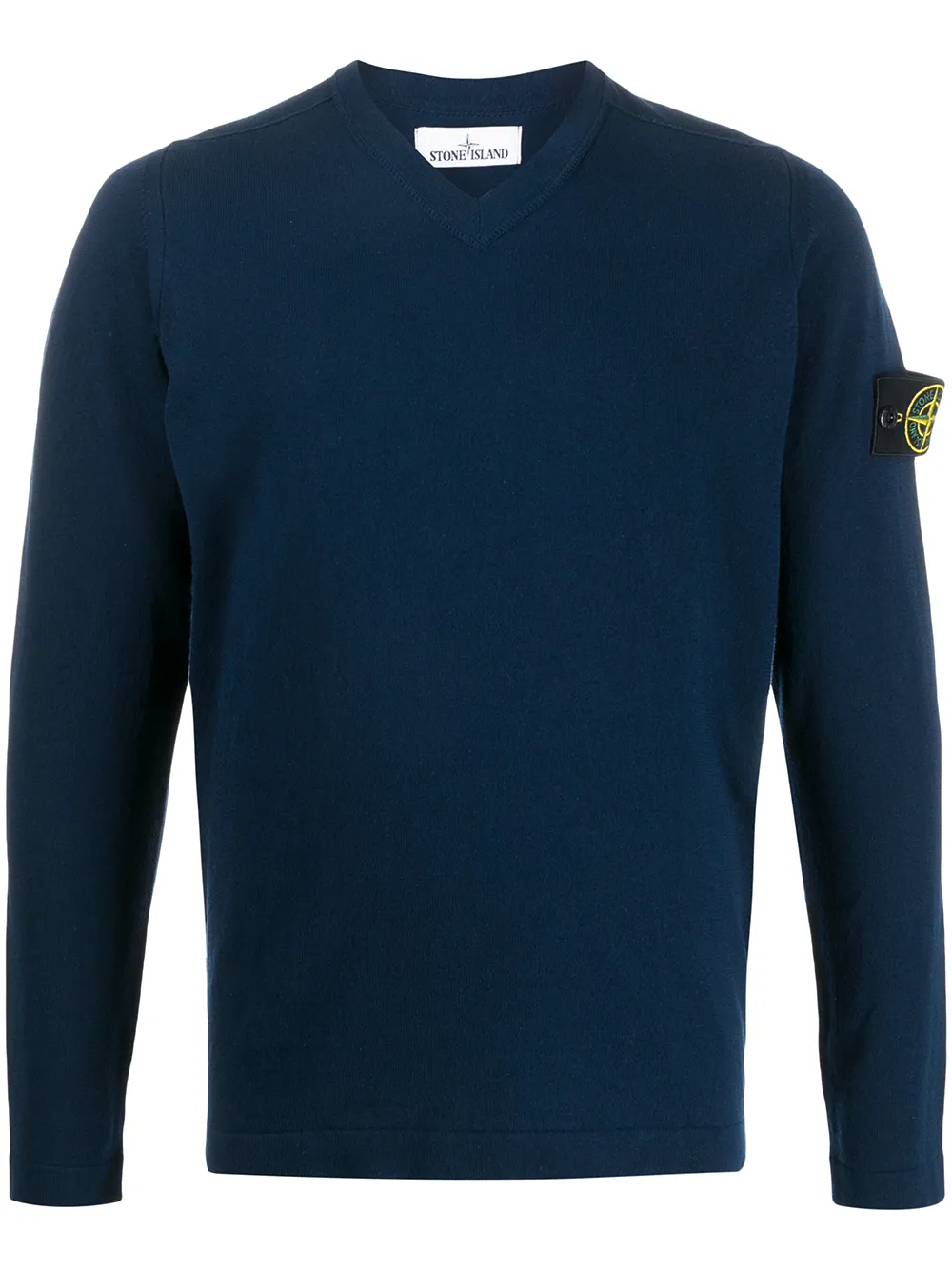 Stone Island V-neck Logo Patch Jumper In Blue