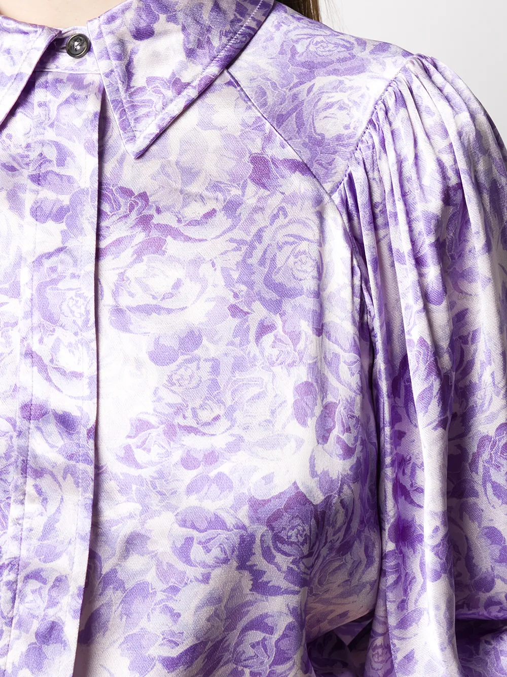 Ganni Heavy Satin Shirt 3/4s Flowers 