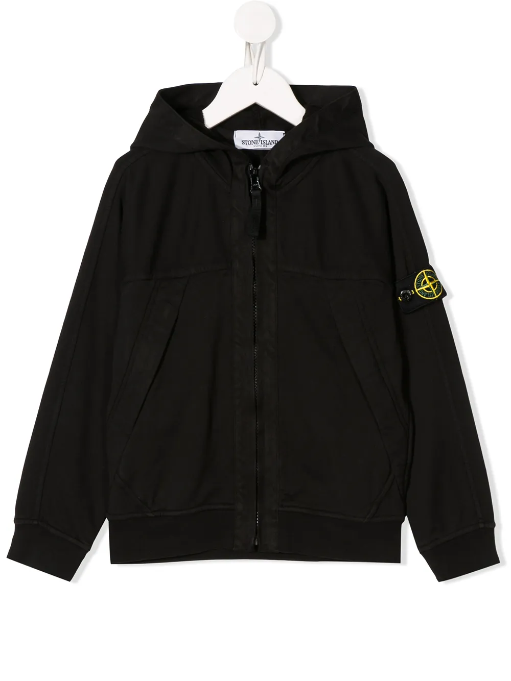 stone island black zip up hoodie