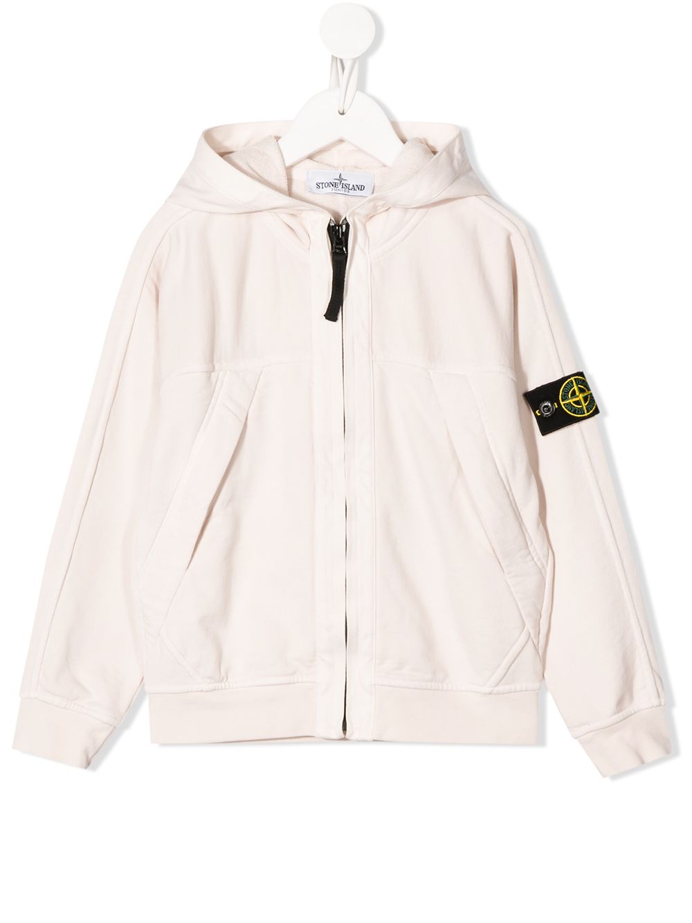 Stone Island Junior Kids' Compass Badge Zip-up Hoodie In Neutrals