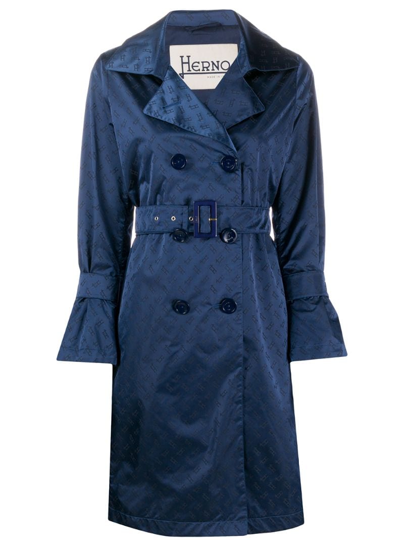 Shop Herno Monogram Satin Trench Coat In Blue