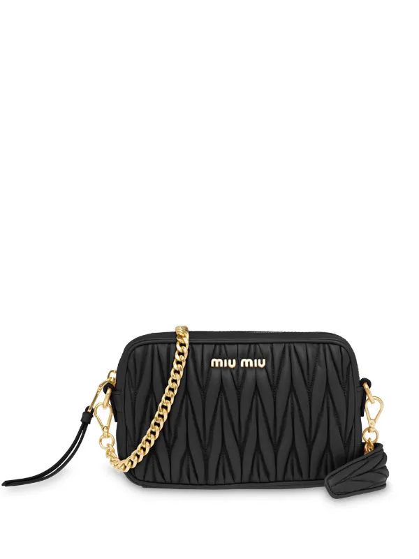 Miu Miu Shoulder Bag Matelasse Black with Logo Metal Fittings