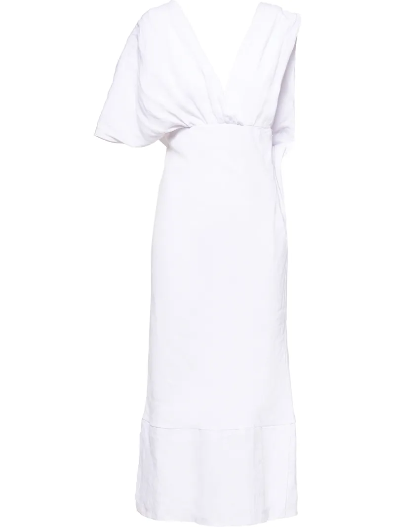 Miu Miu Sleeveless Wrap Linen Dress In White