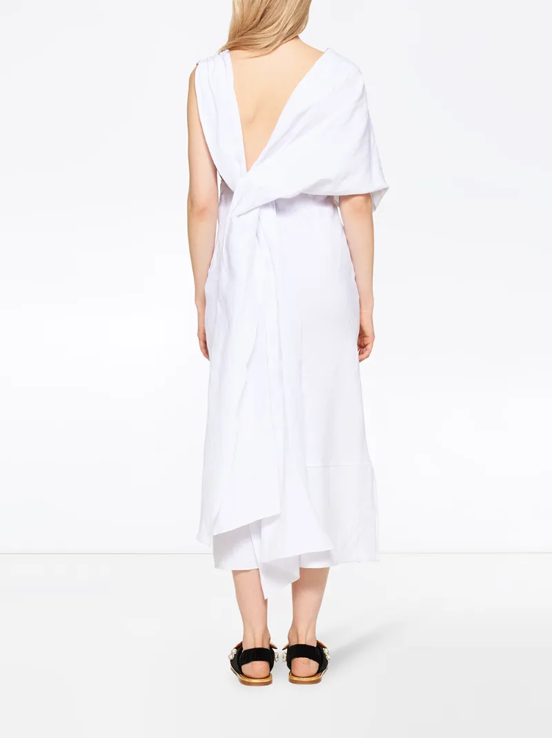 Miu Miu Sleeveless Wrap Linen Dress In White