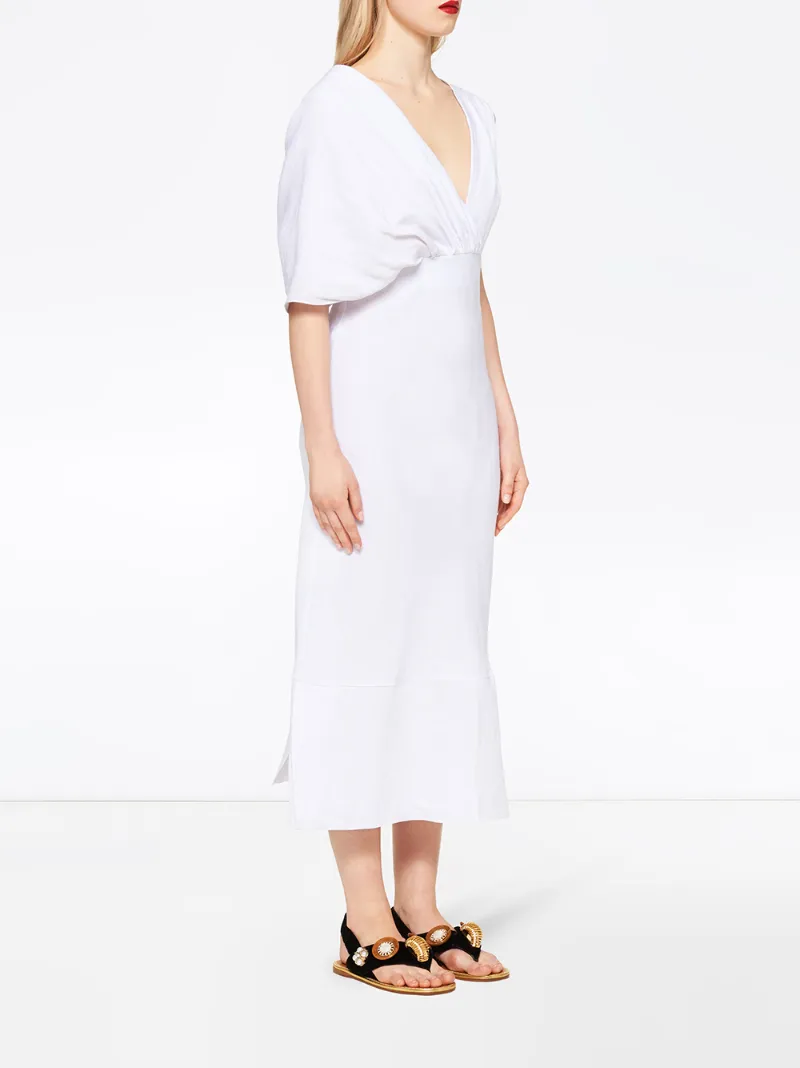Miu Miu Sleeveless Wrap Linen Dress In White